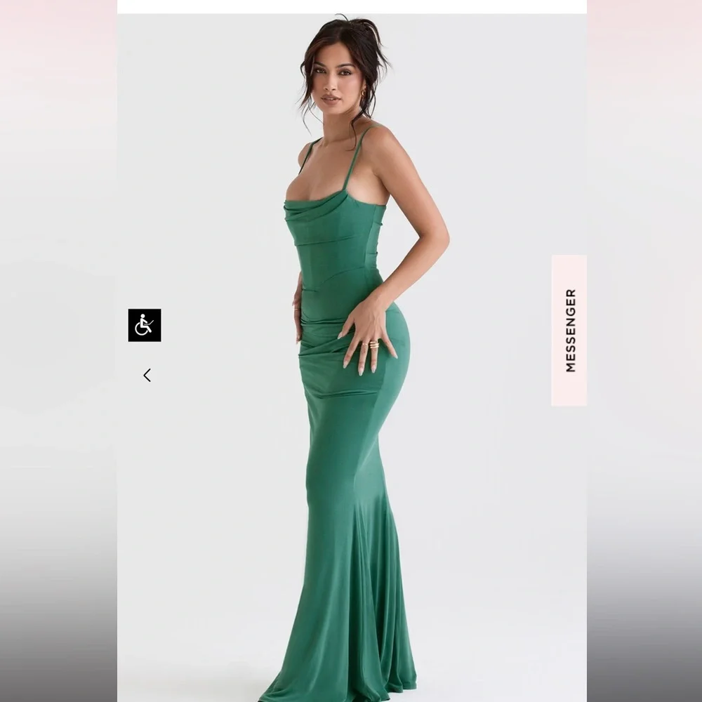 HOUSE OF CB- MILENA FOREST GREEN CORSET MAXI DRESS - Picture 5 of 10